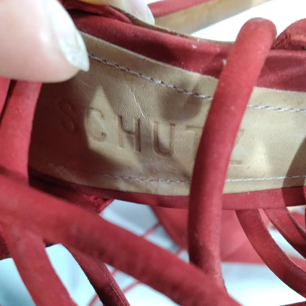 SCHUTZ Valquis Red Nubuck Leather Laced Caged Stiletto Heeled Sandals w/… - Picture 7 of 11